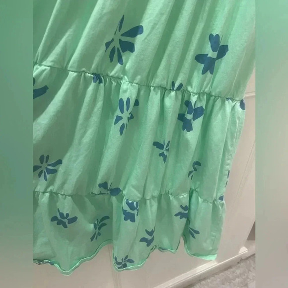 Unacoo long tiered maxi dress sleeveless girls xl green with blue flowers - Picture 14 of 14